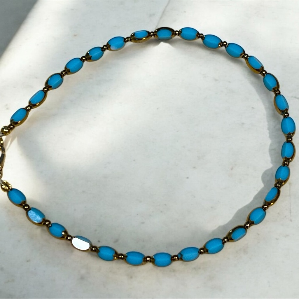 New Vibrant Light Blue Austrian Glass Rice Beaded Anklet